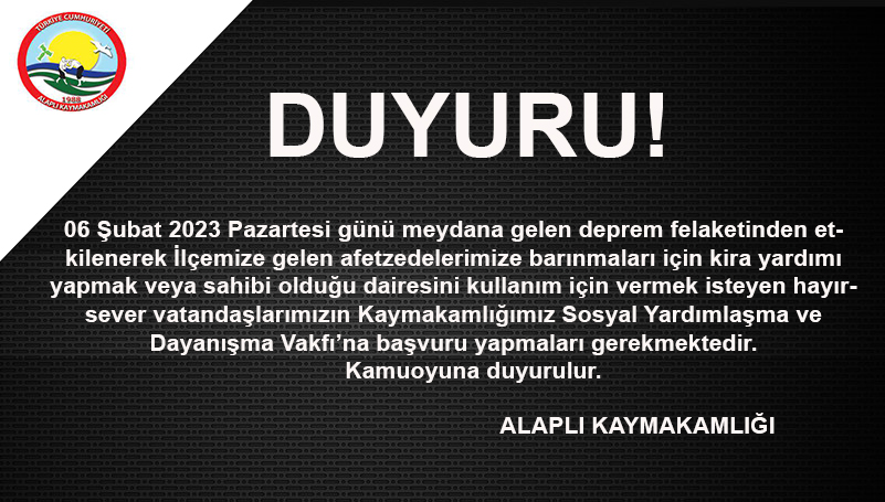 Alaplı Kaymakamlığı'ndan Duyuru!